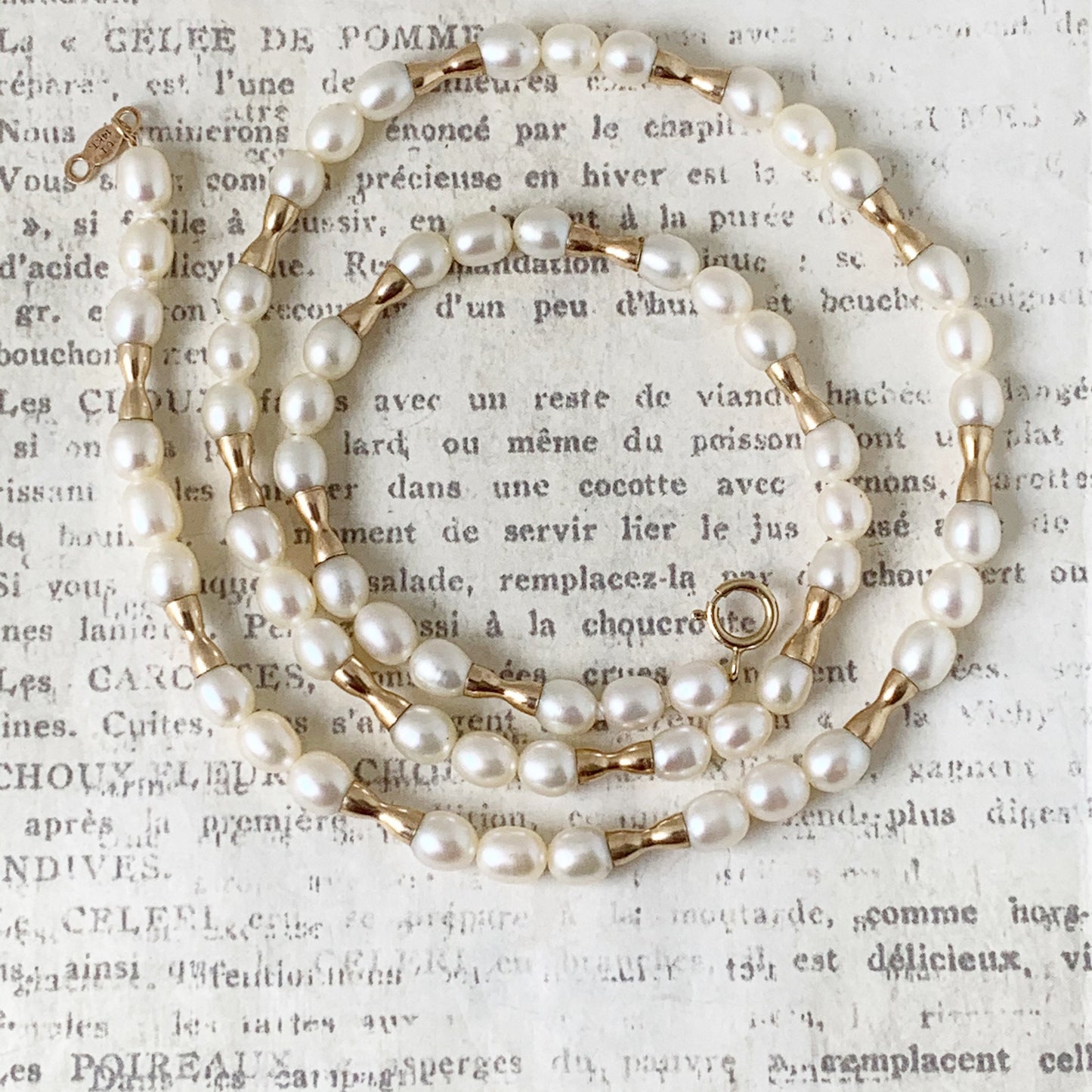 Cultured Pearl and Gold Bead Necklace