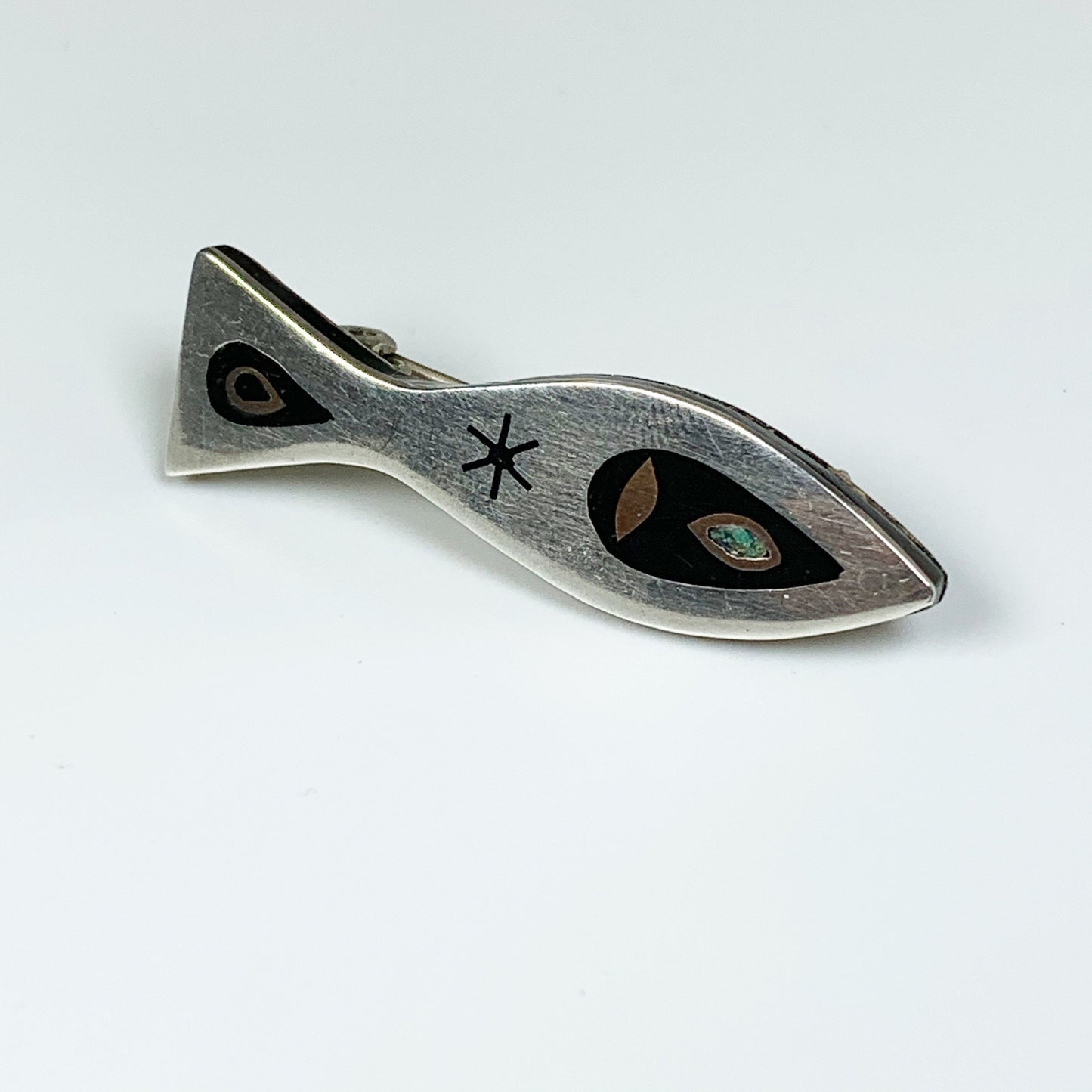 Vintage Mexican Inlay Fish Brooch | Silver Mixed Metal Modernist Brooch
