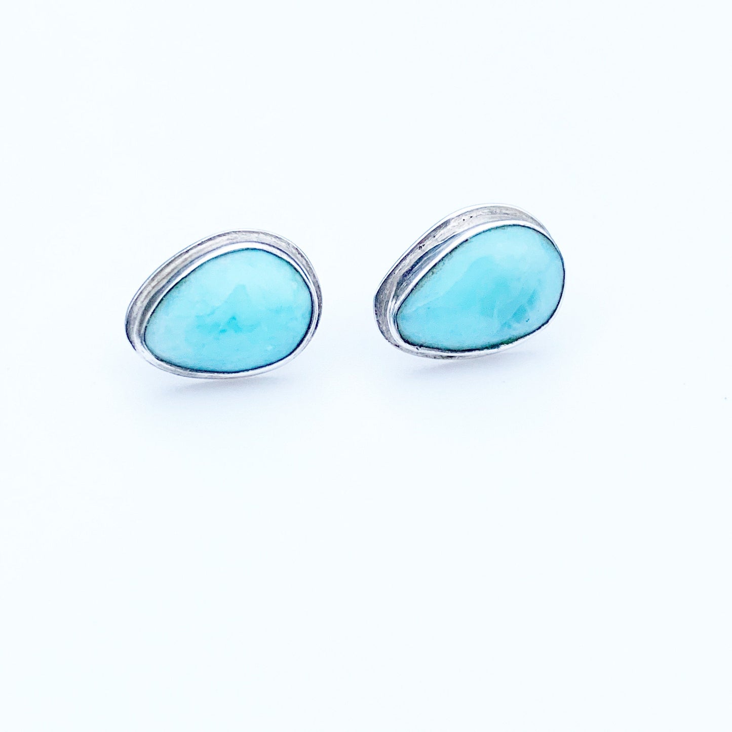 Silver Larimar Stud Earrings | Tear Drop Larimar Earrings