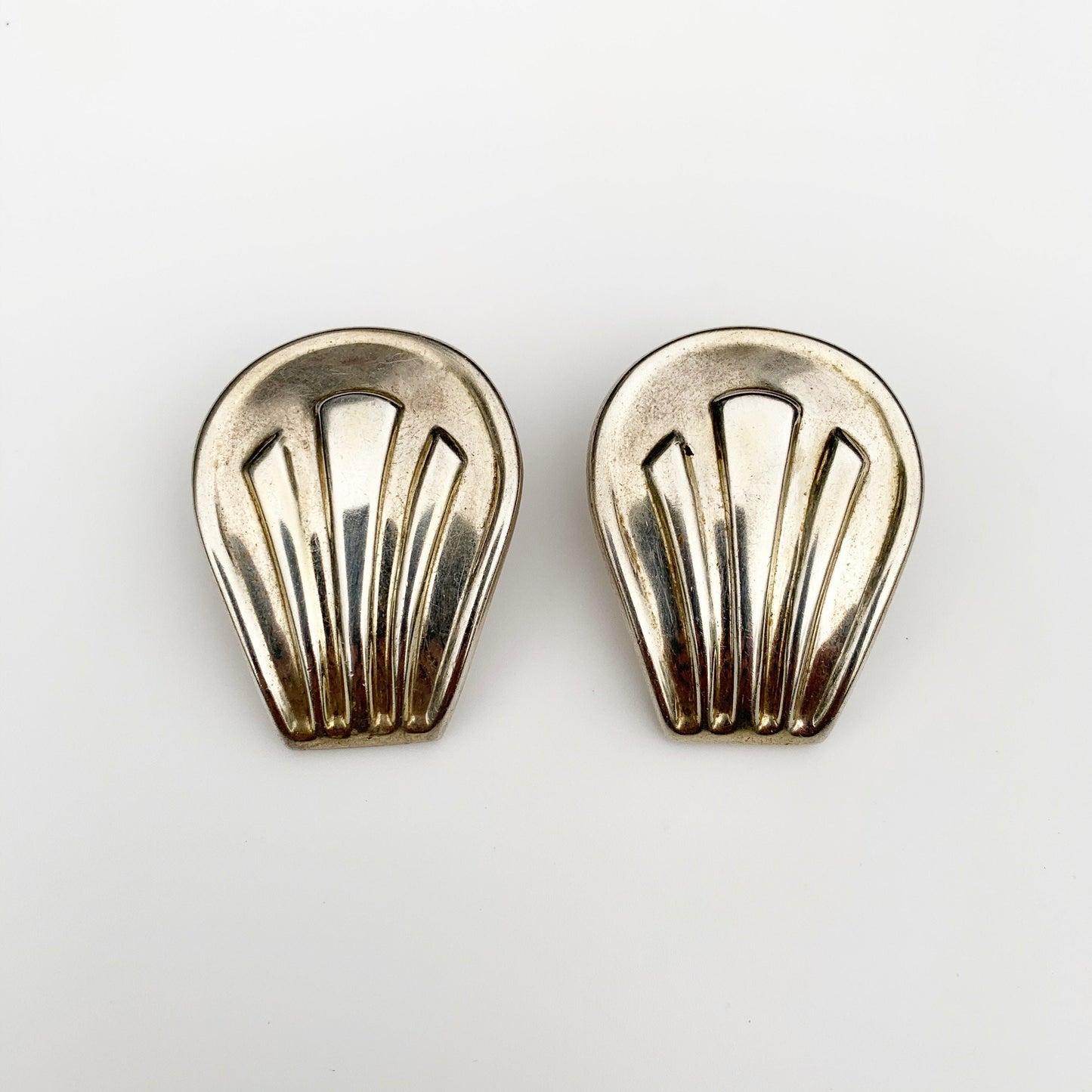 Vintage Mexican Silver Modernist Earrings | Modernist Repousse Earrings | Large Earrings