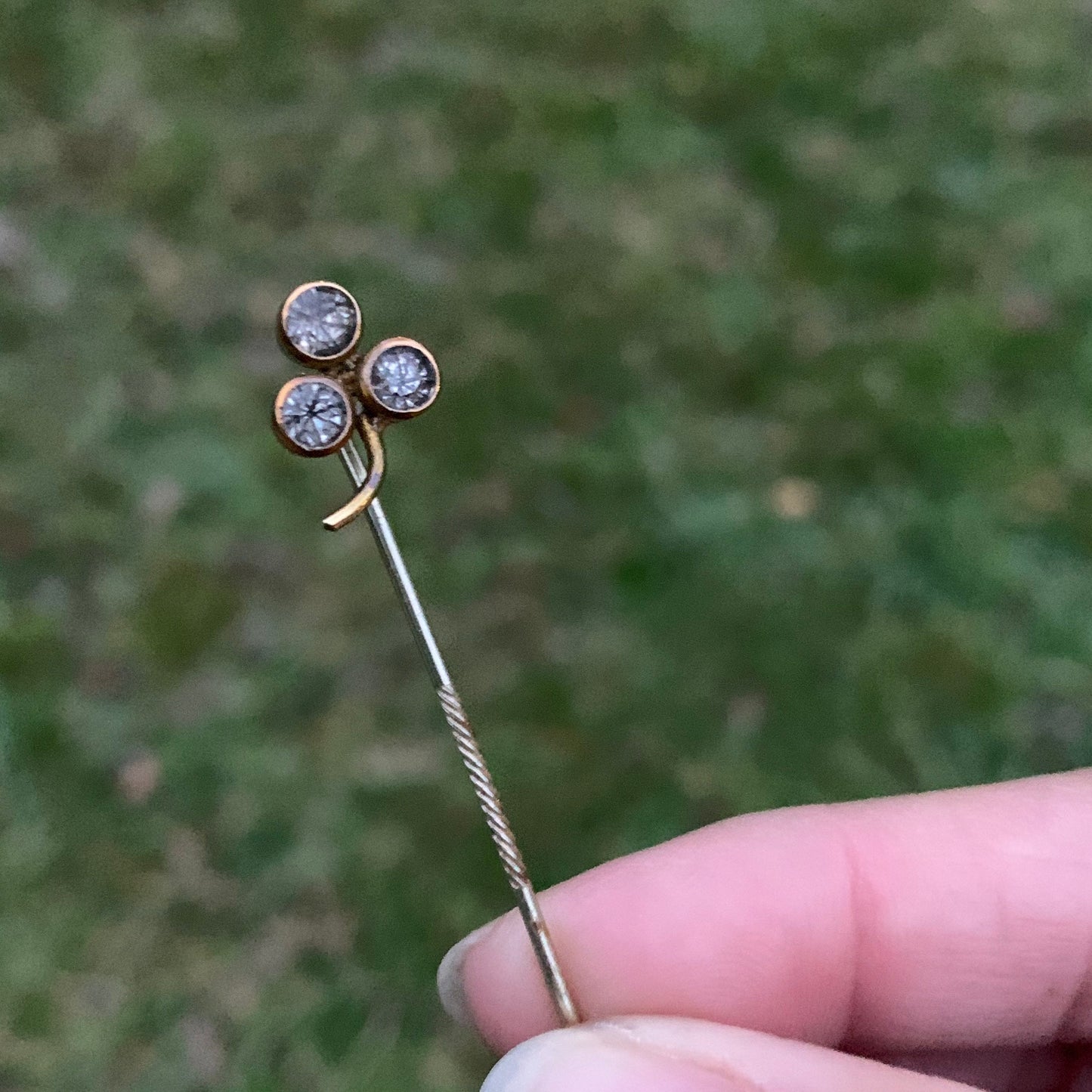 Victorian Clover Rhinestone Stick Pin