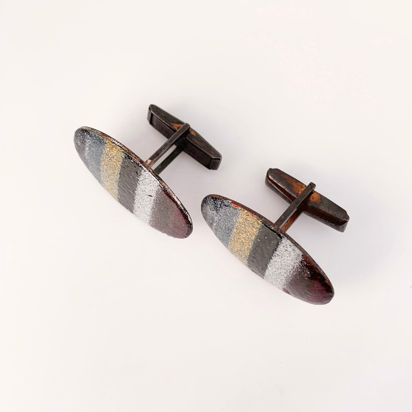 Vintage Modernist Enamel Cufflinks | Multi-Colored Enamel Copper Cufflinks