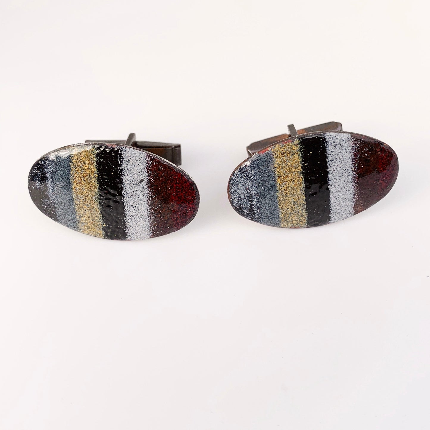 Vintage Modernist Enamel Cufflinks | Multi-Colored Enamel Copper Cufflinks