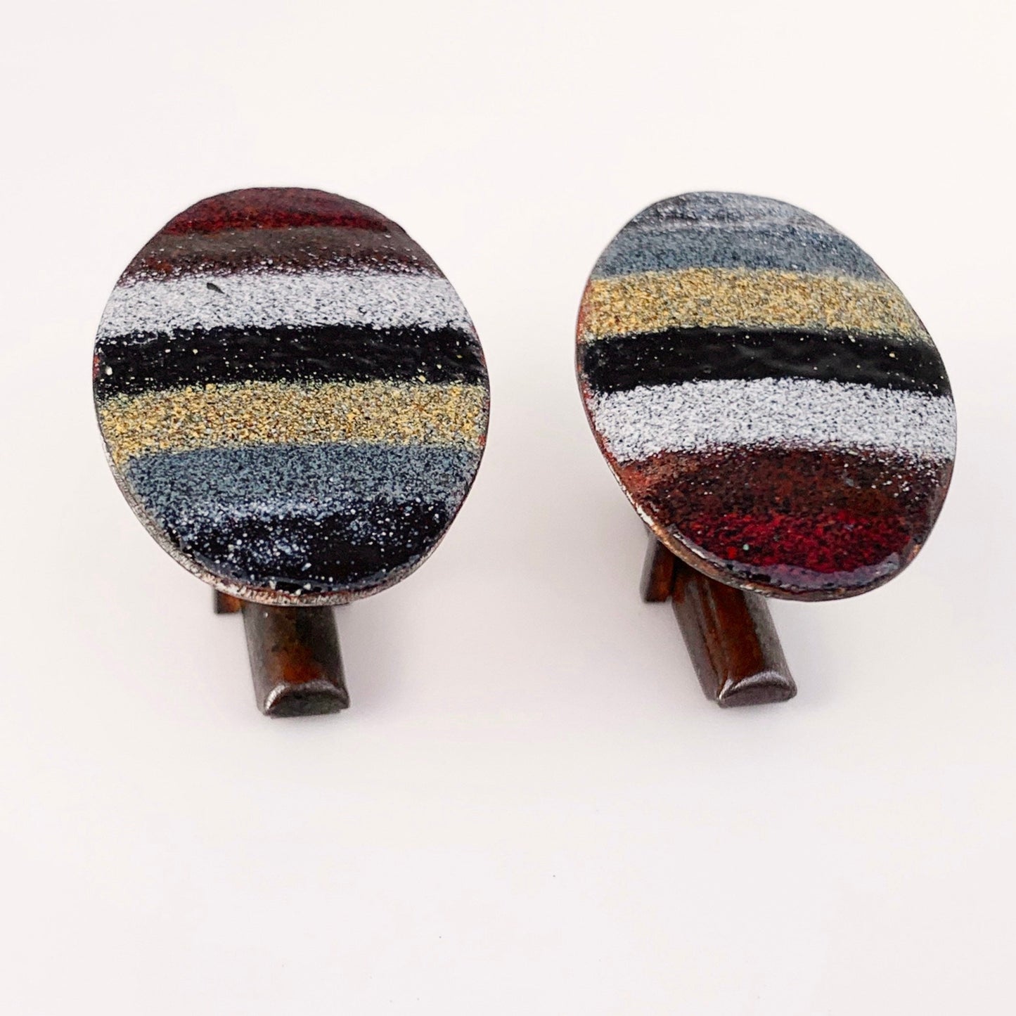 Vintage Modernist Enamel Cufflinks | Multi-Colored Enamel Copper Cufflinks