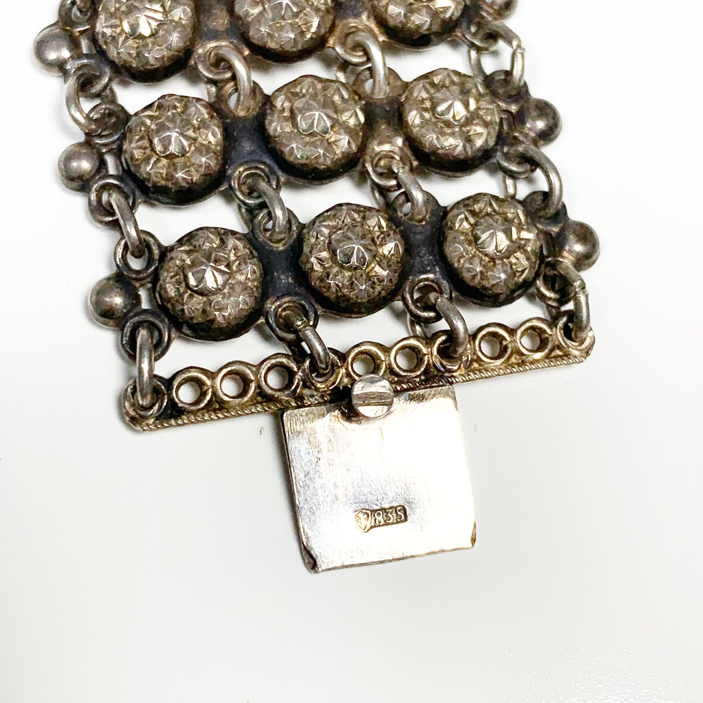 Vintage Silver Wide Chain Link Bracelet | 835 Silver Repousse Bracelet