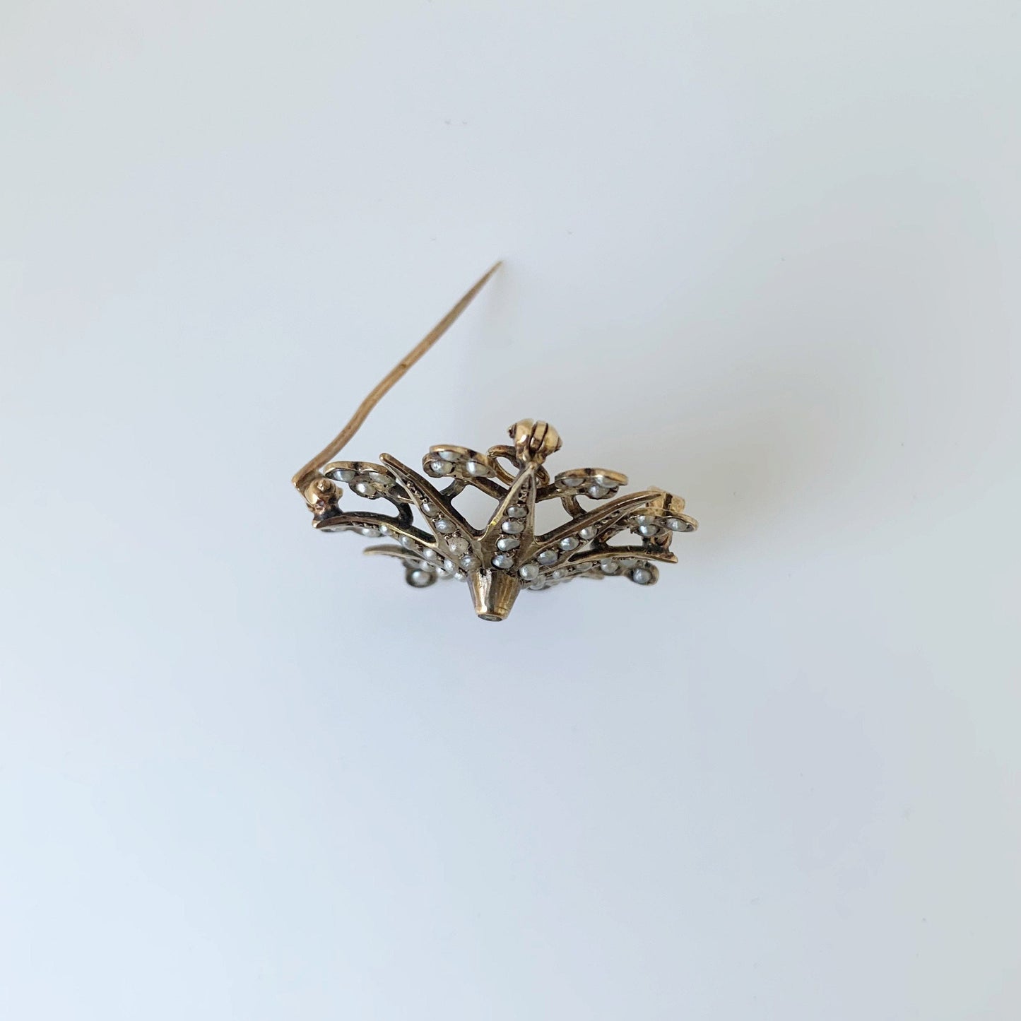 Victorian Seed Pearl Star Brooch | Gold Clover and Star Brooch