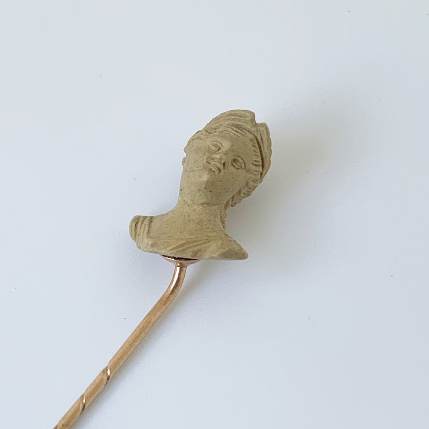 Vintage Lava Cameo Stick Pin | Gold Figural Stick Pin | Female Bust Carving