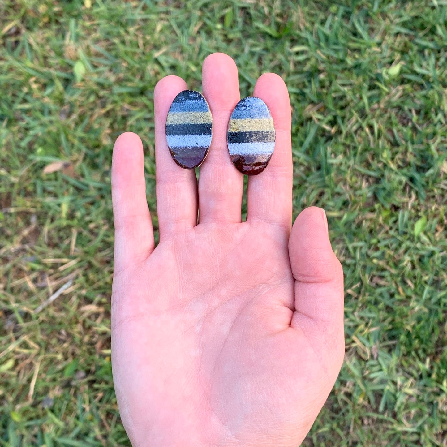 Vintage Modernist Enamel Cufflinks | Multi-Colored Enamel Copper Cufflinks