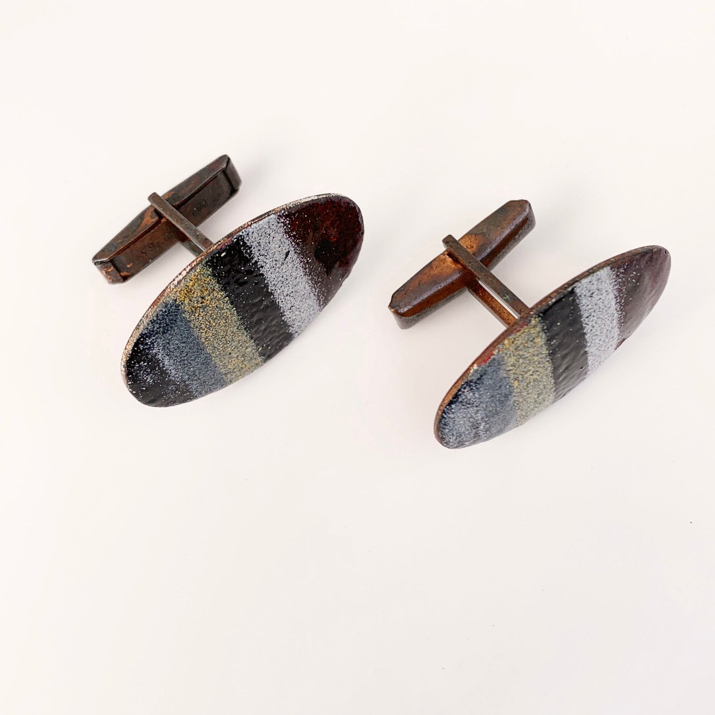 Vintage Modernist Enamel Cufflinks | Multi-Colored Enamel Copper Cufflinks