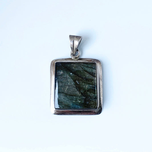 Vintage Silver Labradorite Pendant |  Large Labradorite Stone Pendant