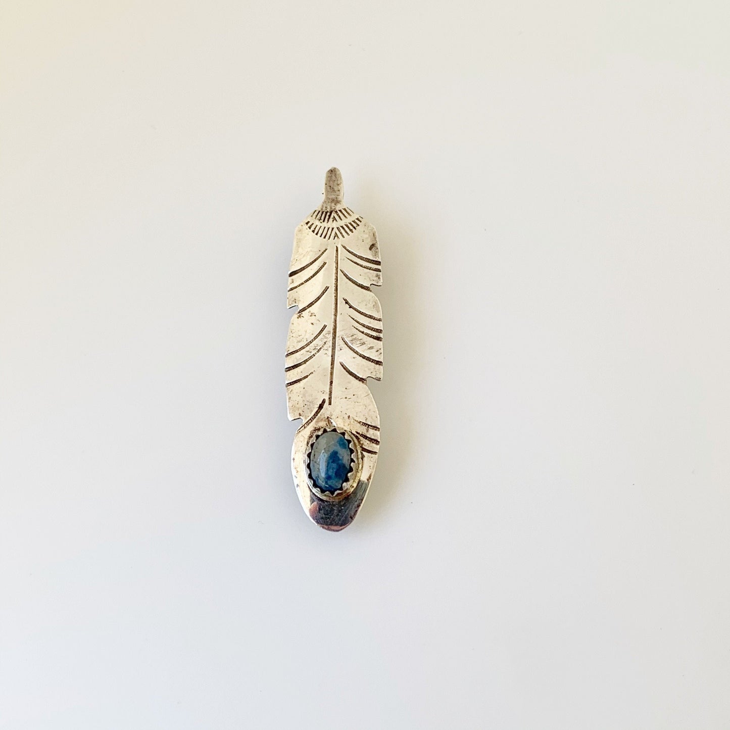 Vintage Silver Sodalite Feather Pendant | South West Feather Pendant | Pendant and Brooch Convertible Jewelry