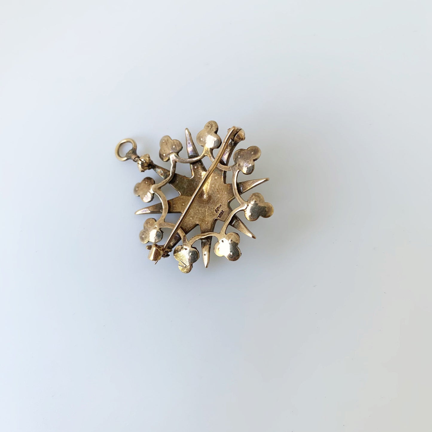 Victorian Seed Pearl Star Brooch | Gold Clover and Star Brooch