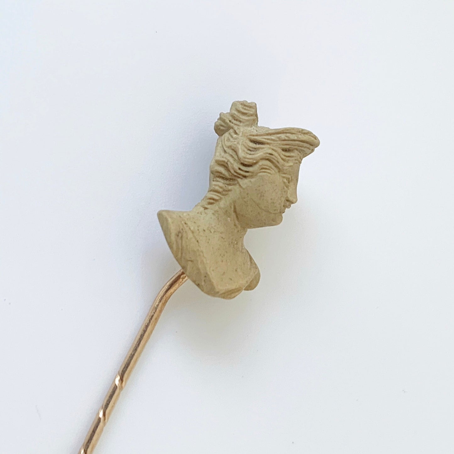 Vintage Lava Cameo Stick Pin | Gold Figural Stick Pin | Female Bust Carving
