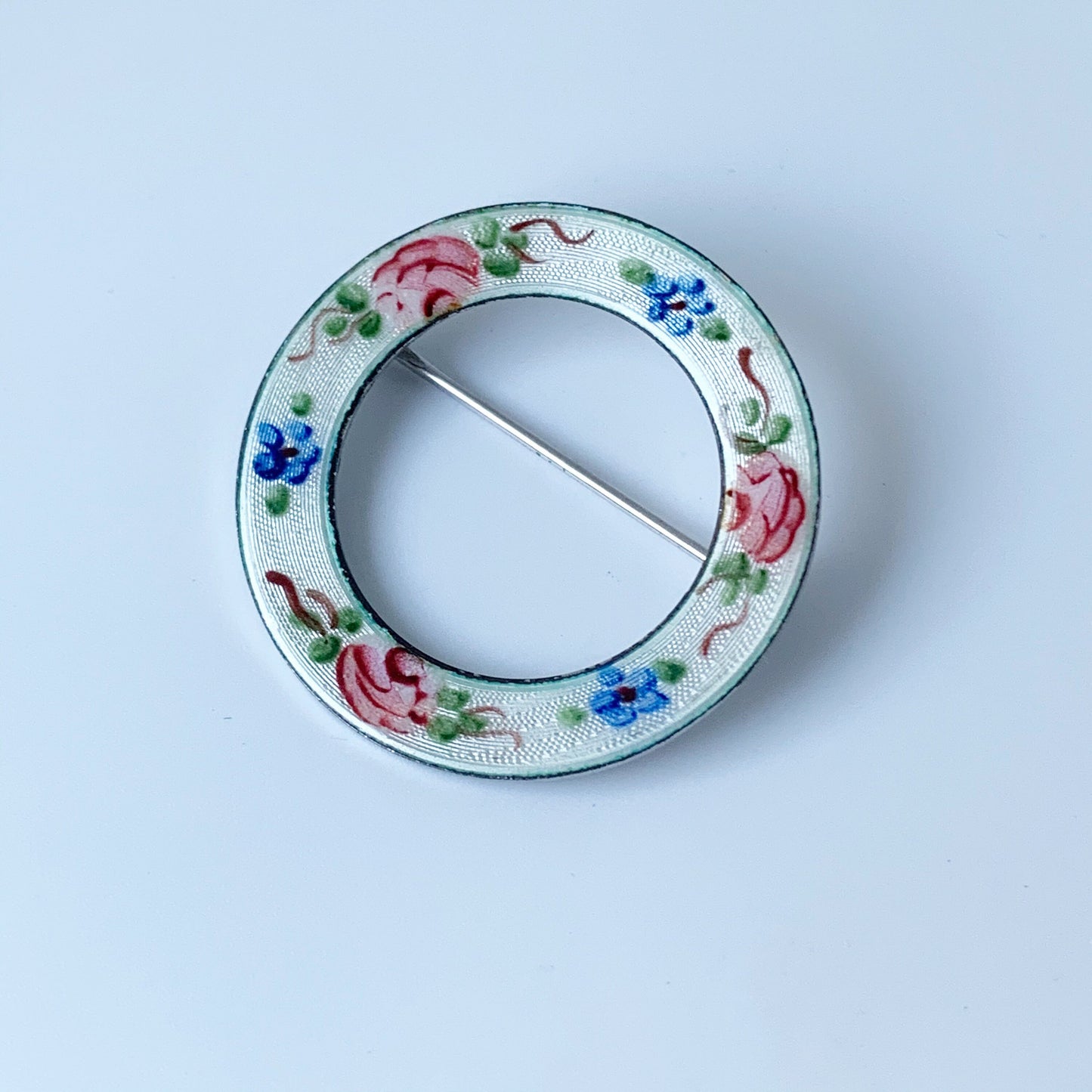 Vintage Silver Circle Flower Enamel Brooch