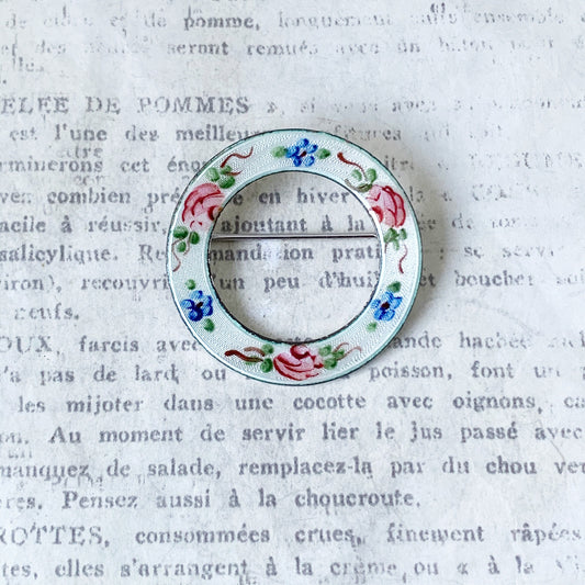 Vintage Silver Circle Flower Enamel Brooch