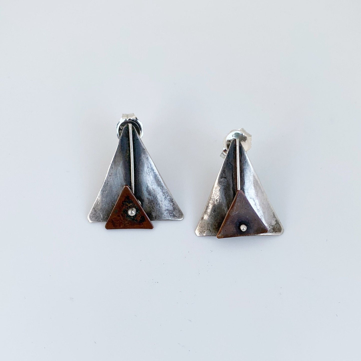 Vintage Silver Modernist Kinetic Earrings | Modernist Copper and Silver Earrings