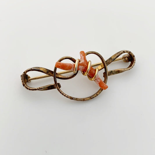 Vintage Love Knot Coral Brooch | Gold Filled Wire Coral Brooch