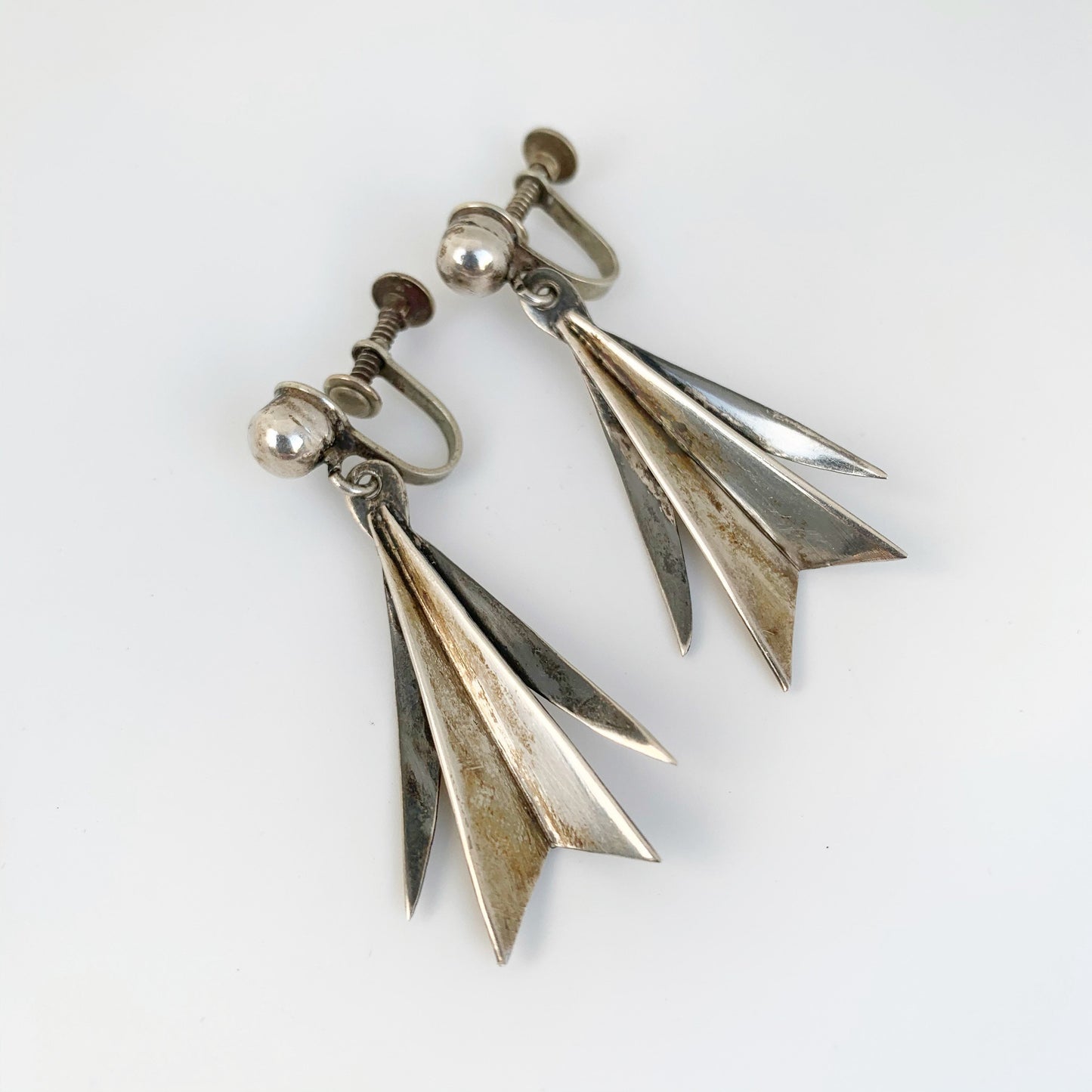 Vintage Mexican Silver Modernist Earrings | Silver Mexican AEM Earrings