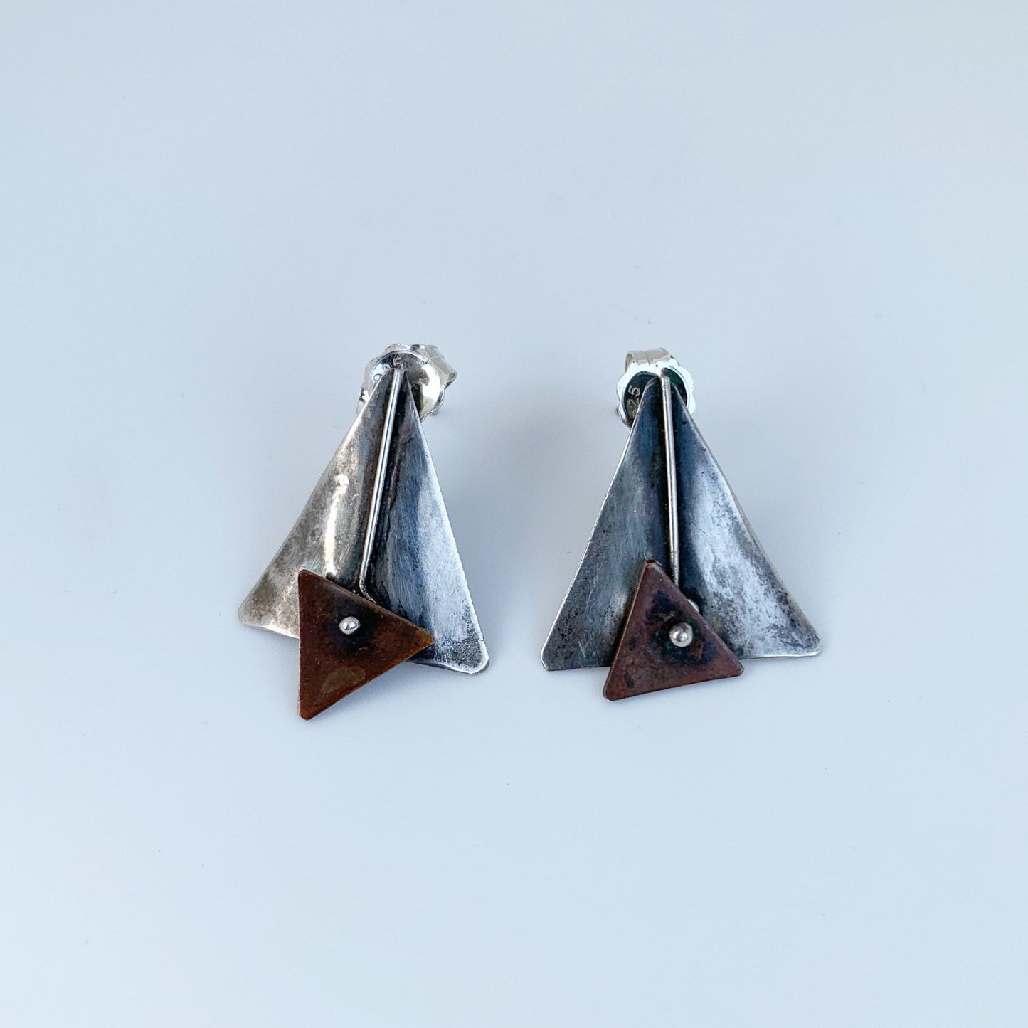 Vintage Silver Modernist Kinetic Earrings | Modernist Copper and Silver Earrings
