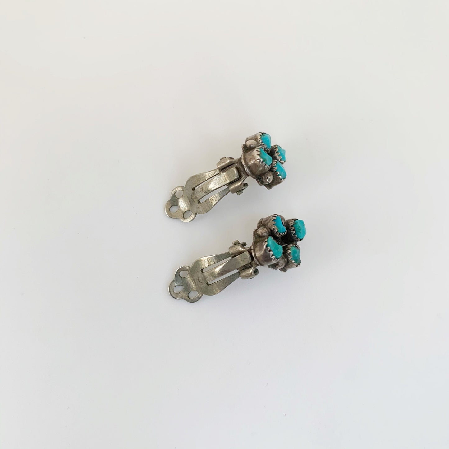 Vintage Turquoise Cluster Earrings | Snake Eye Cluster Earrings | Turquoise Clip On Earrings
