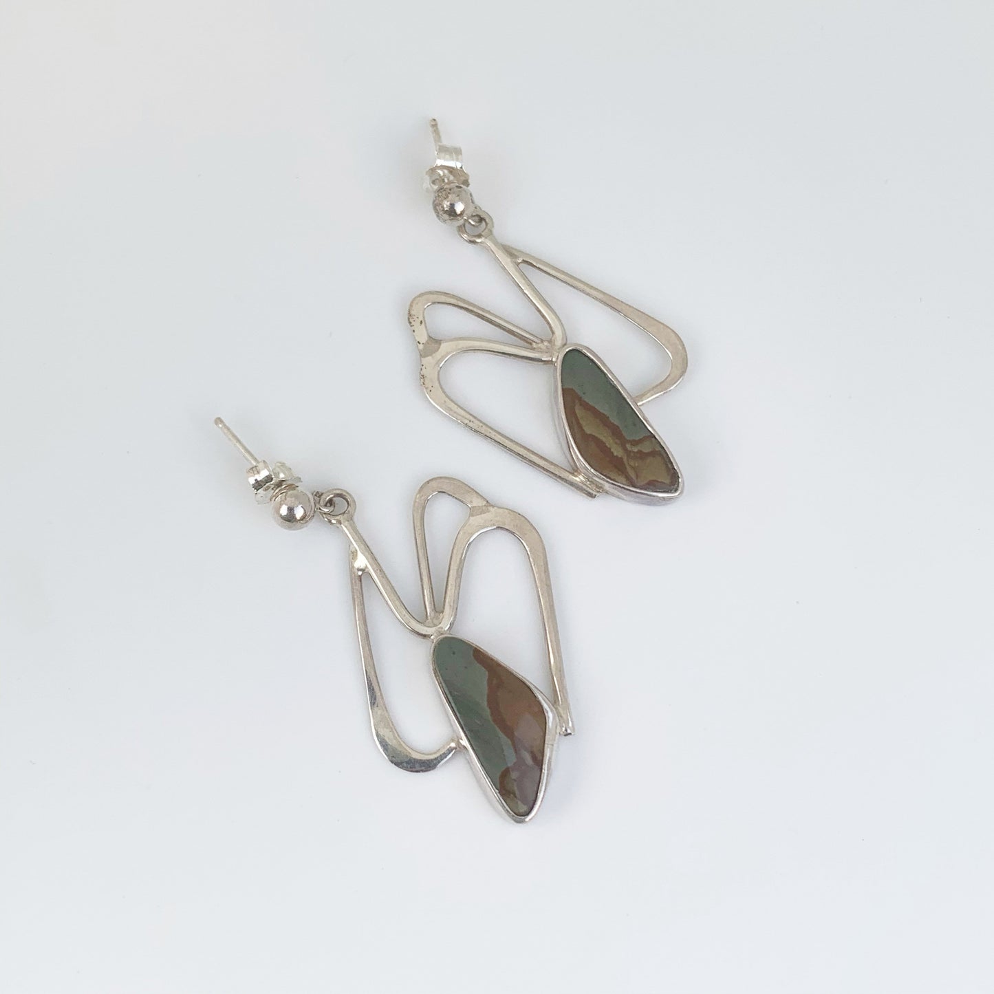 Silver Picture Jasper Earrings | Picture Jasper Modernist Earrings