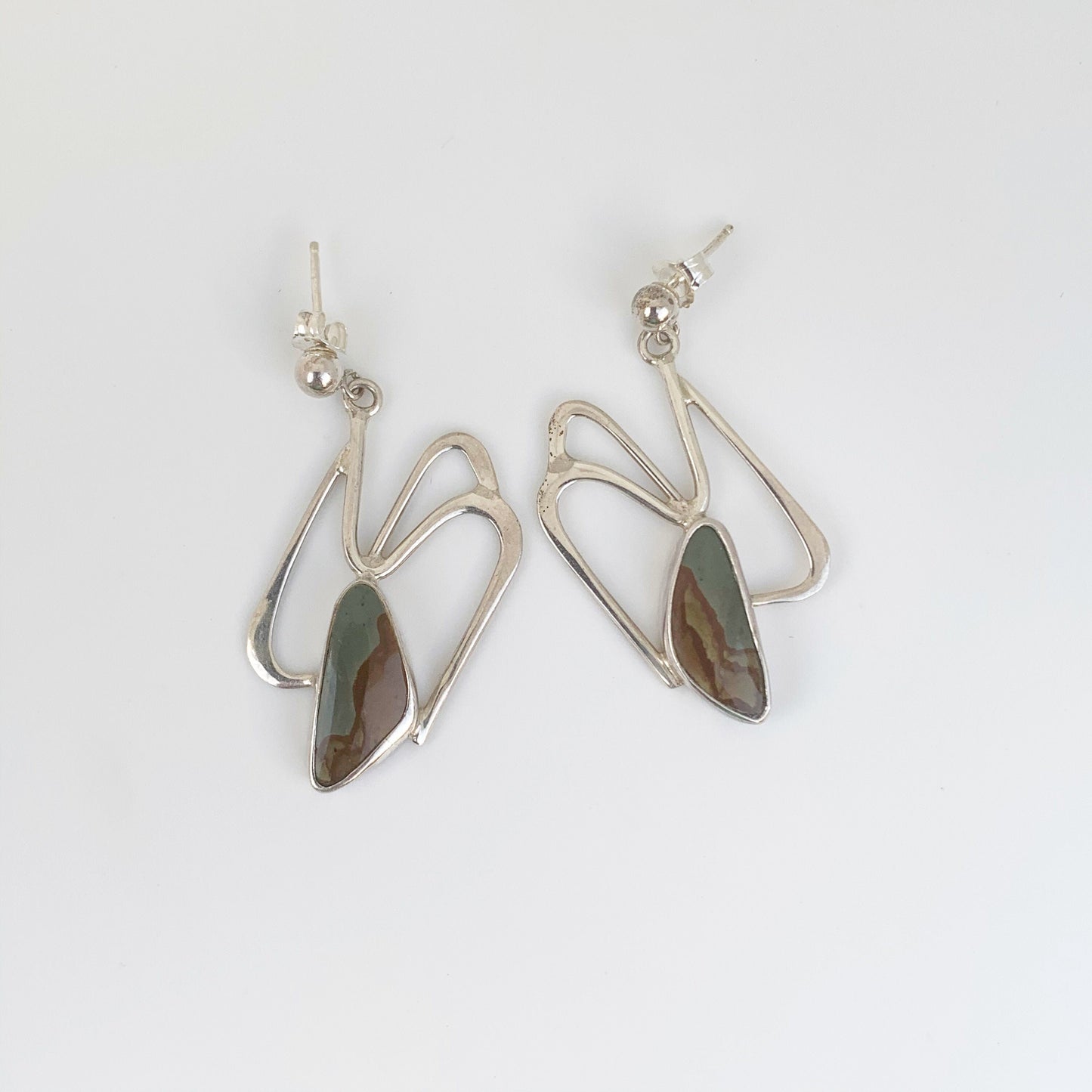 Silver Picture Jasper Earrings | Picture Jasper Modernist Earrings