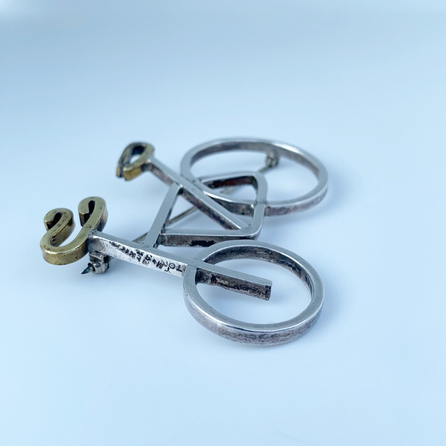 Vintage Silver Bicycle Brooch | Mexican Silver Mixed Metals Brooch