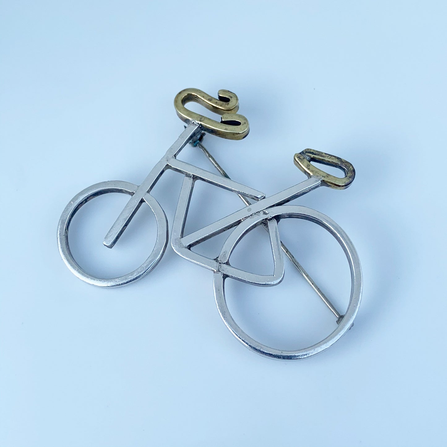Vintage Silver Bicycle Brooch | Mexican Silver Mixed Metals Brooch