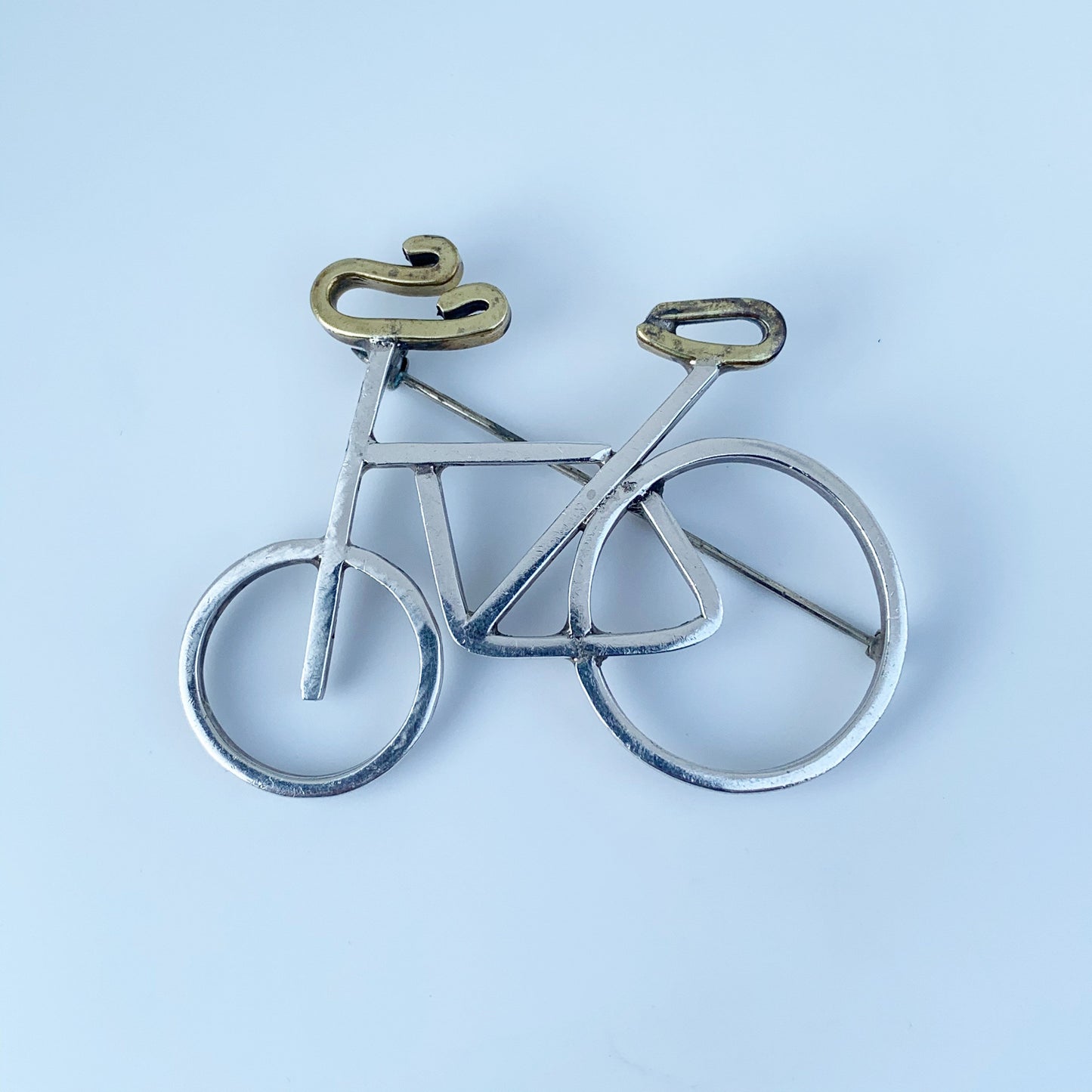 Vintage Silver Bicycle Brooch | Mexican Silver Mixed Metals Brooch
