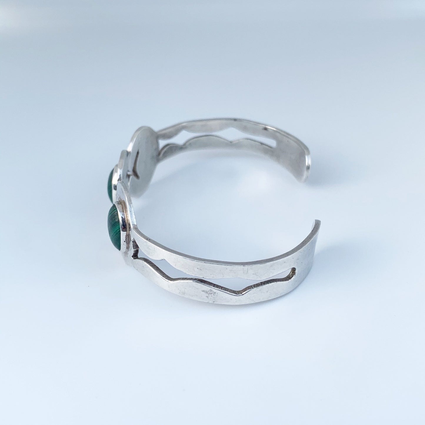 Vintage Mexican Silver Malachite Cuff Bracelet | Malachite Three Stone Cuff