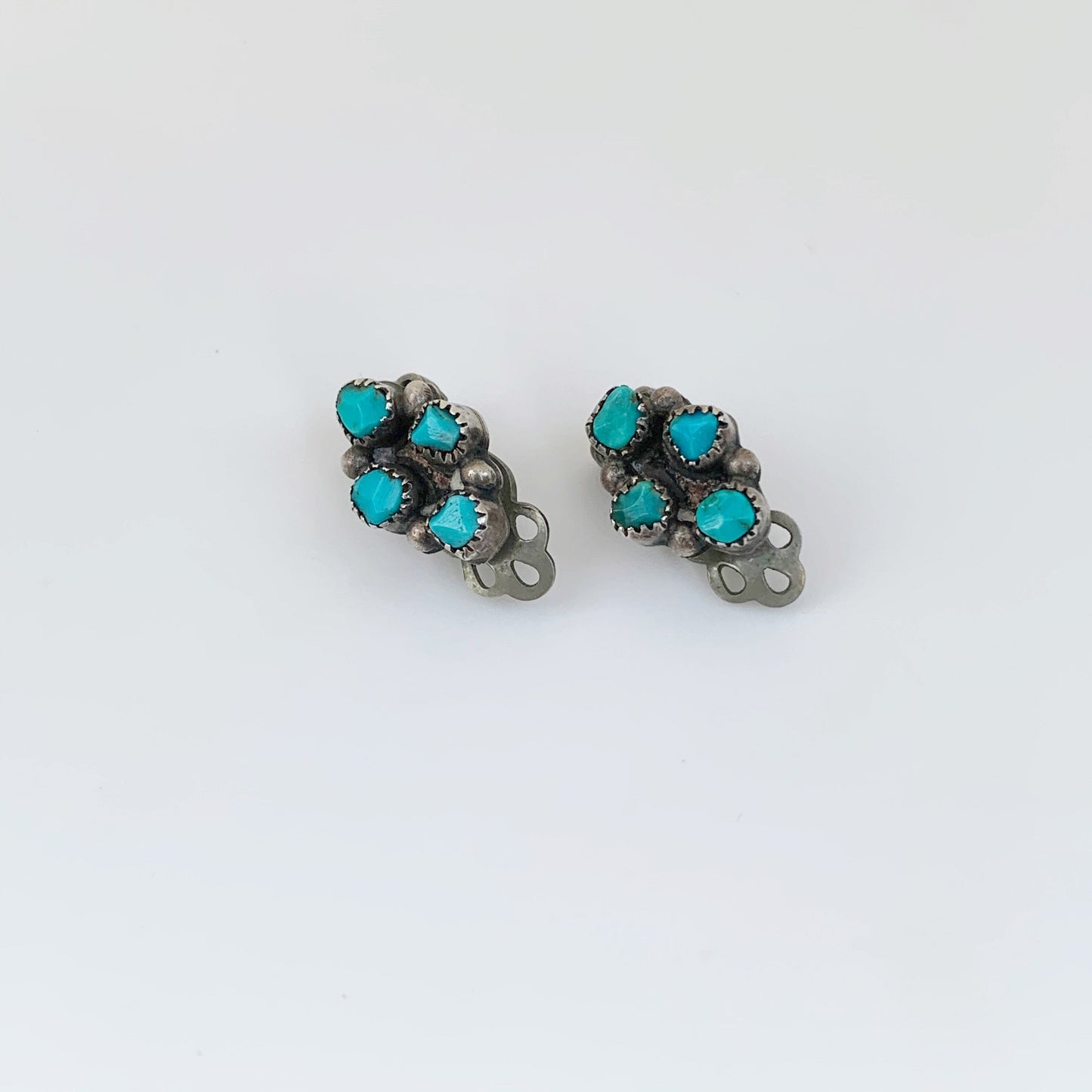 Vintage Turquoise Cluster Earrings | Snake Eye Cluster Earrings | Turquoise Clip On Earrings