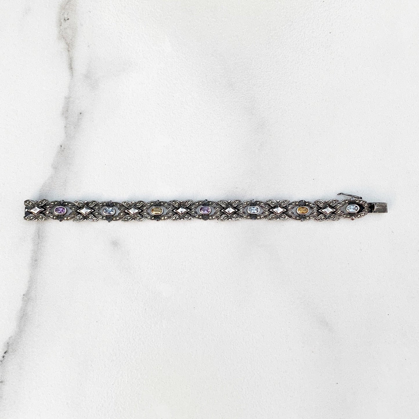 Vintage Silver Multi-Stone Bracelet