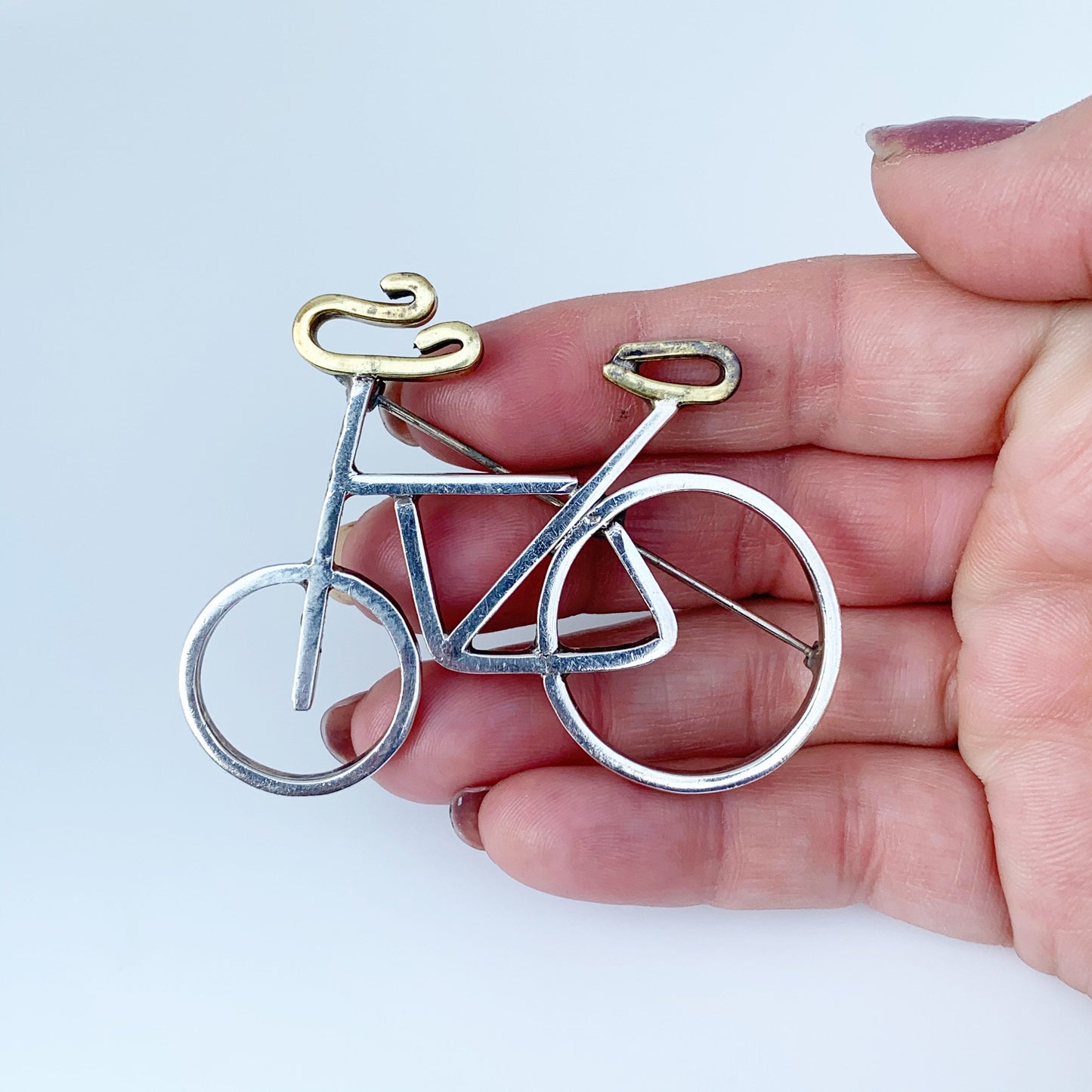 Vintage Silver Bicycle Brooch | Mexican Silver Mixed Metals Brooch