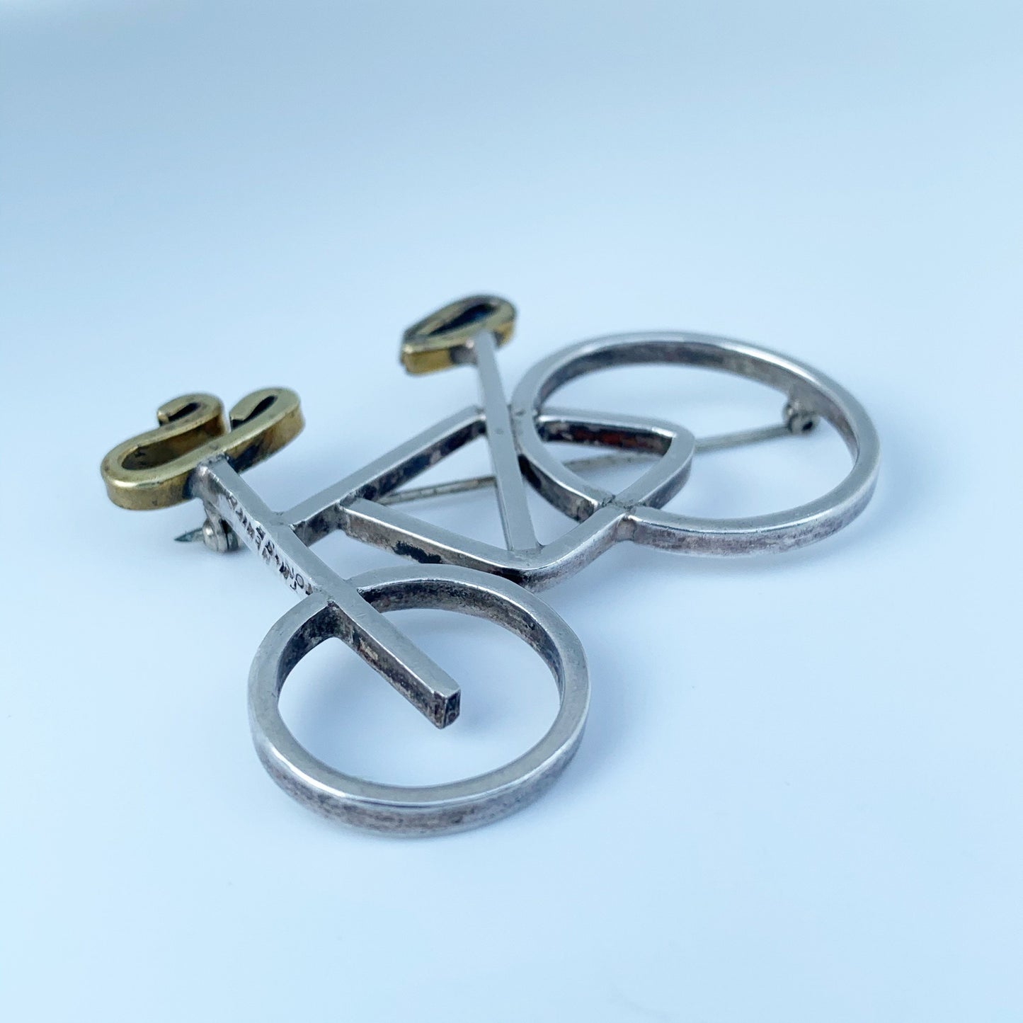 Vintage Silver Bicycle Brooch | Mexican Silver Mixed Metals Brooch