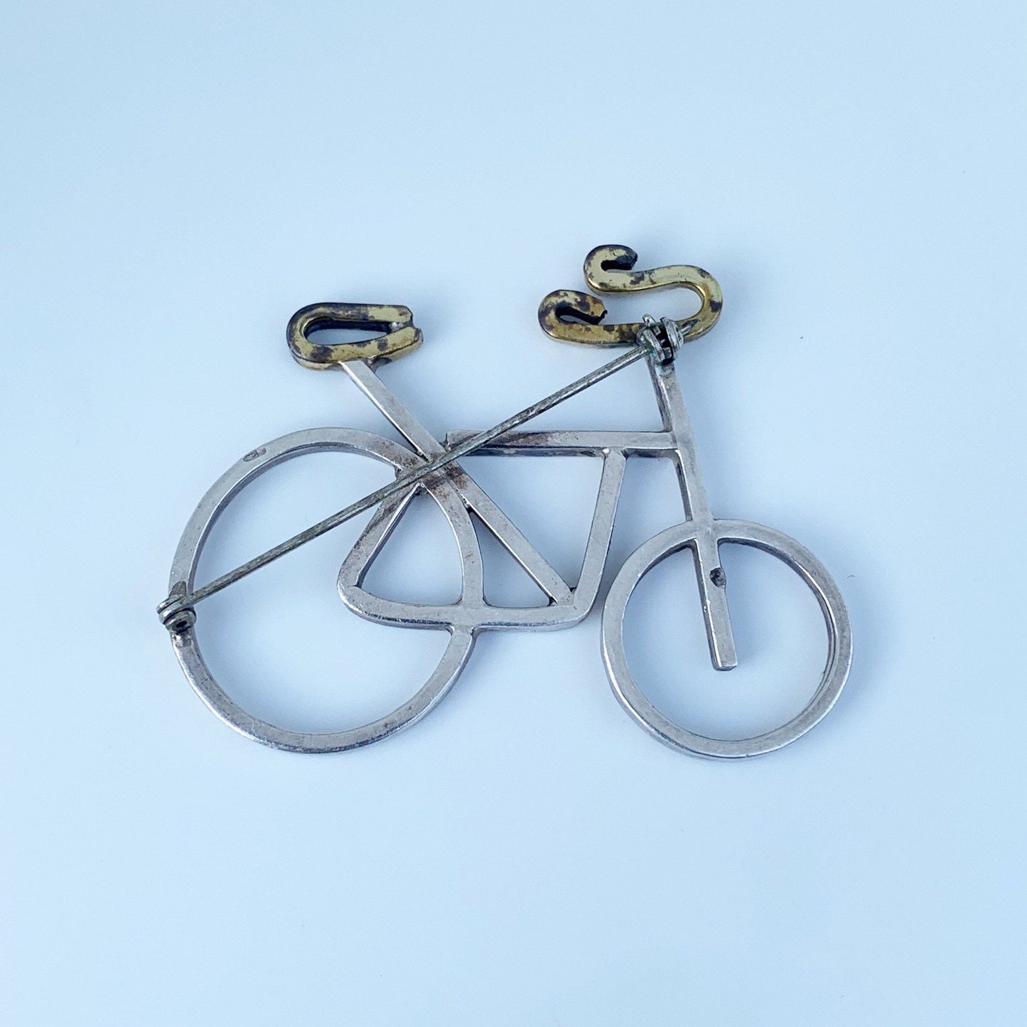 Vintage Silver Bicycle Brooch | Mexican Silver Mixed Metals Brooch