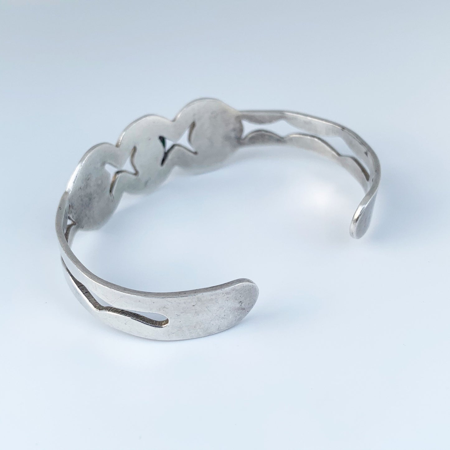 Vintage Mexican Silver Malachite Cuff Bracelet | Malachite Three Stone Cuff