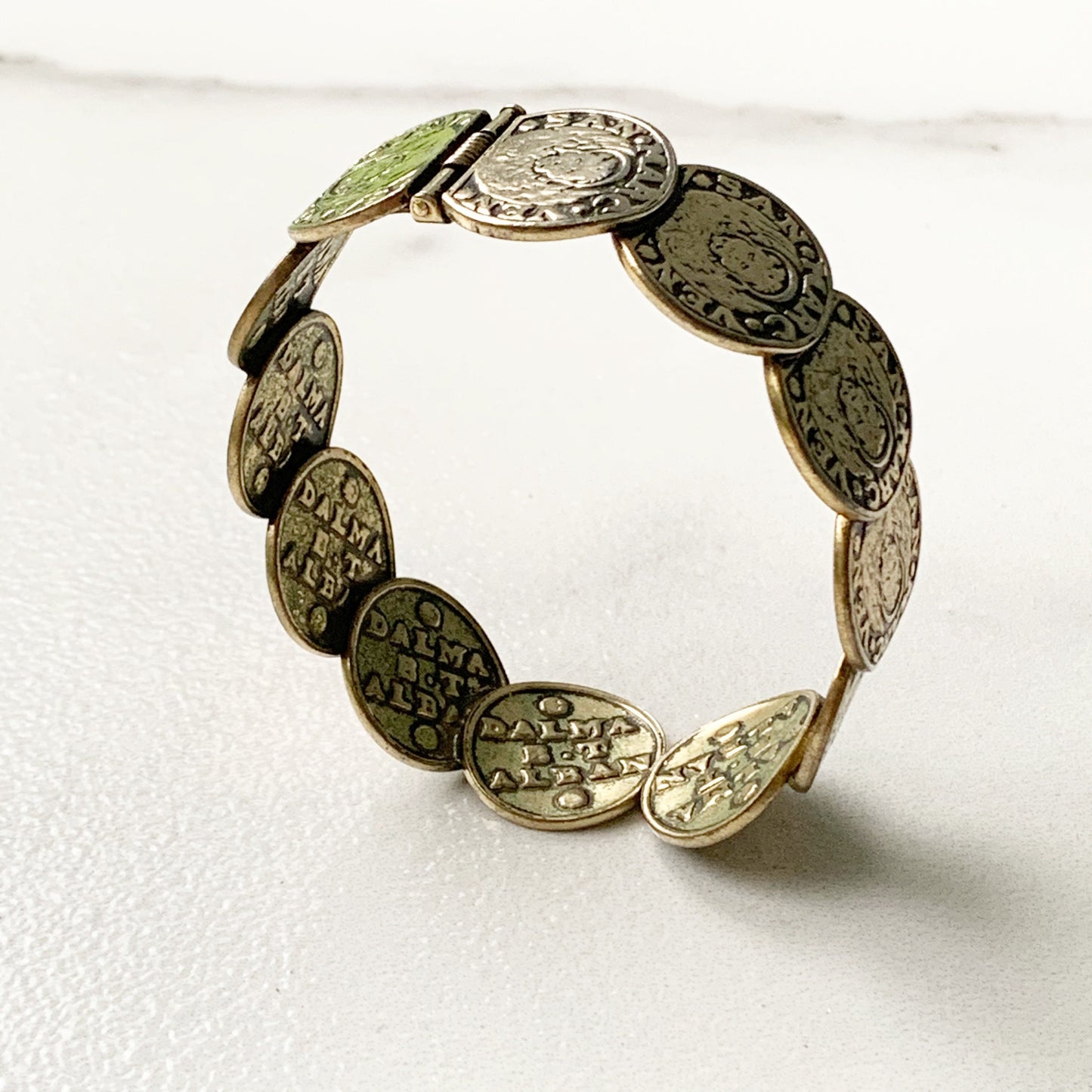 Vintage Whiting & Davis Coin Bracelet | Venetian Coin Hinge Cuff Bracelet