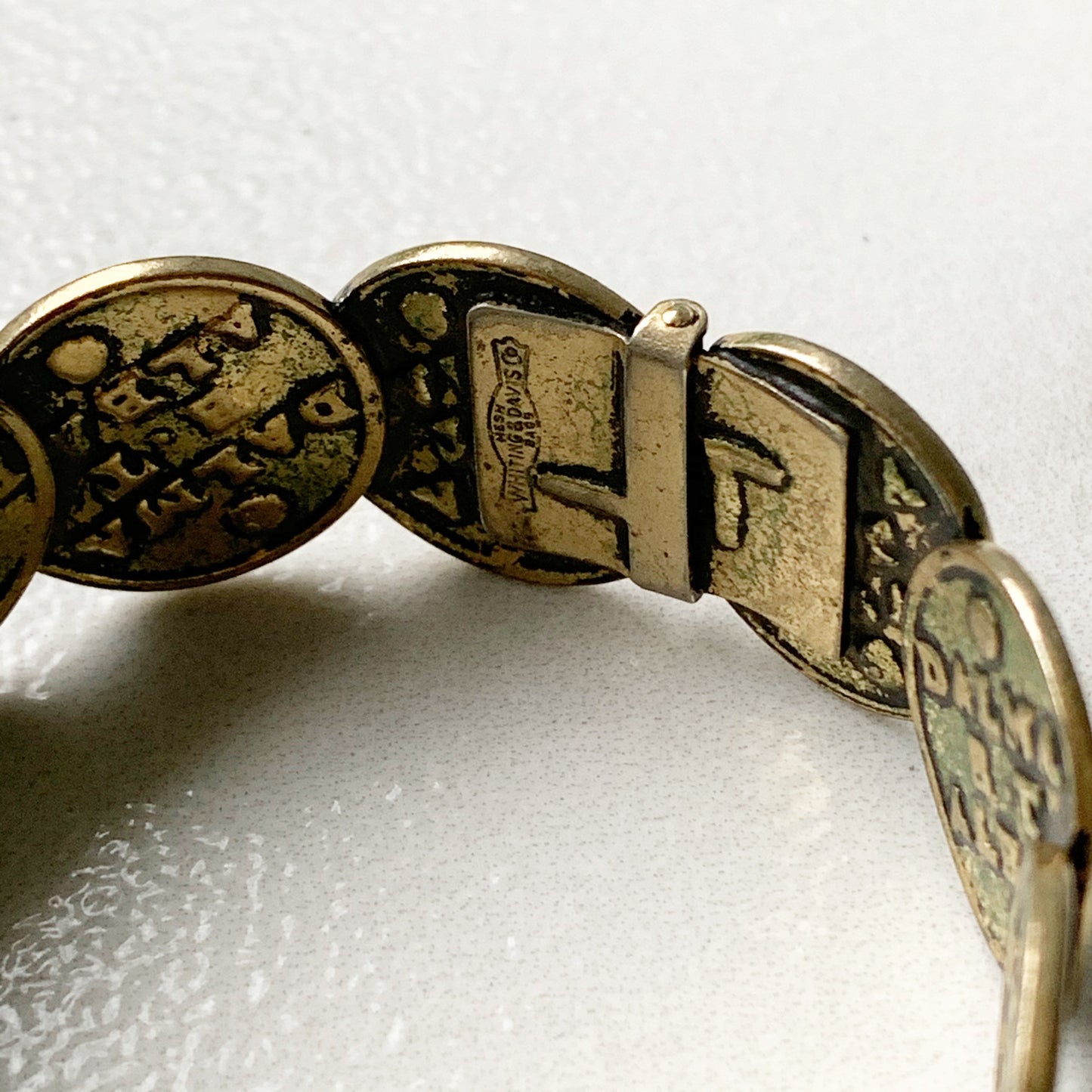 Vintage Whiting & Davis Coin Bracelet | Venetian Coin Hinge Cuff Bracelet