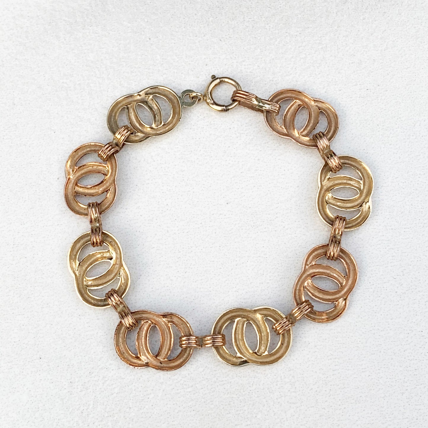 Vintage Art Deco 10k Gold Circle Link Bracelet | Vintage 10K Gold Two Tone Bracelet