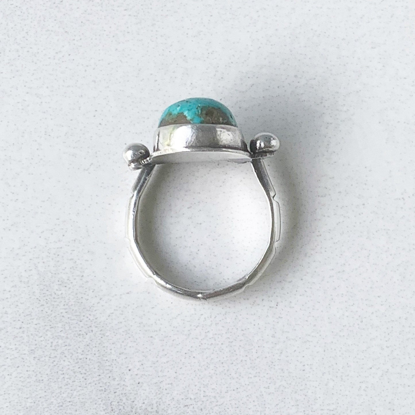 Vintage Silver Turquoise Ring | Southwest Turquoise Chiseled Ring | Size 7.5 Ring