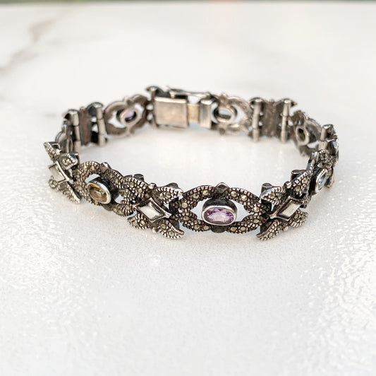 Vintage Silver Multi-Stone Bracelet