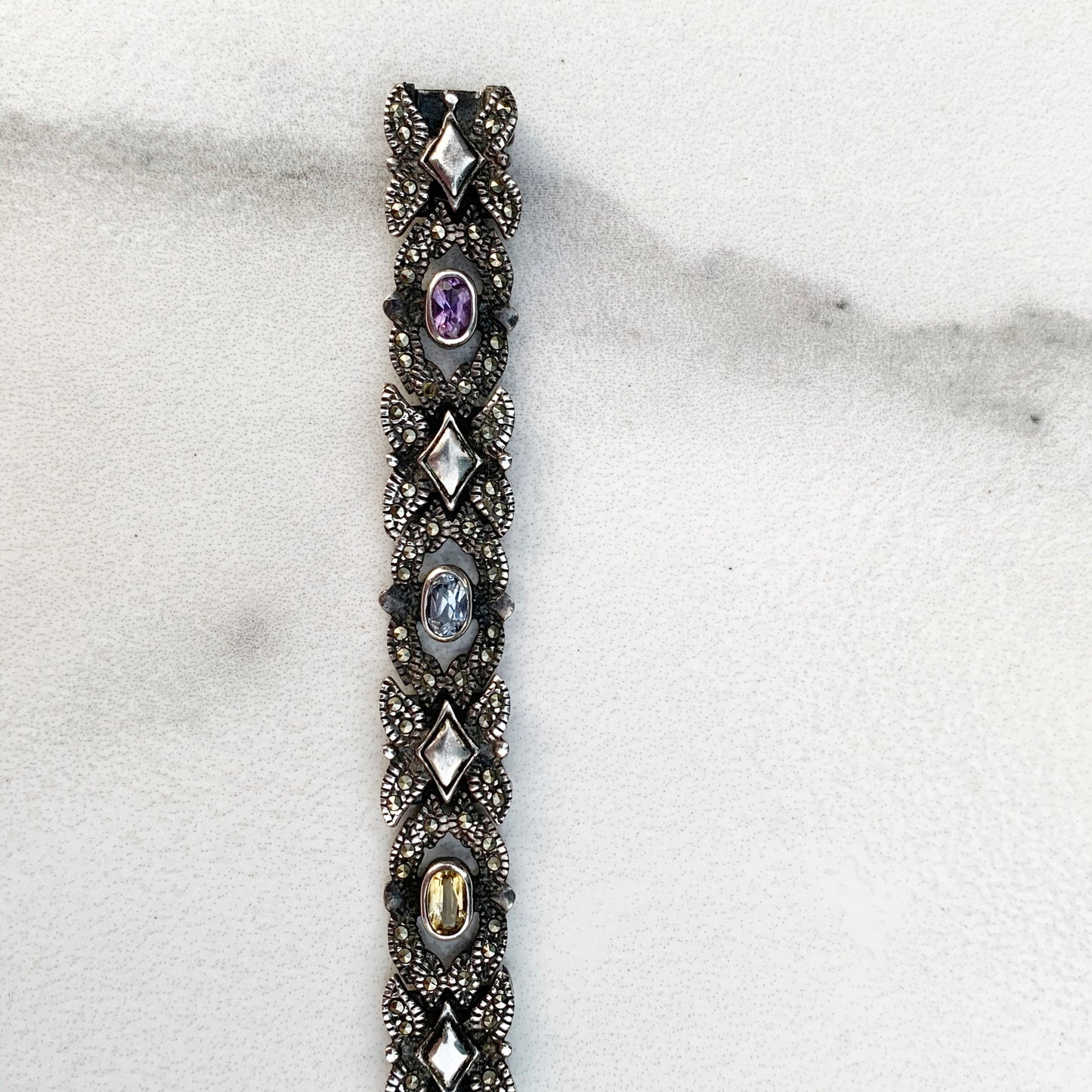 Vintage Silver Multi-Stone Bracelet