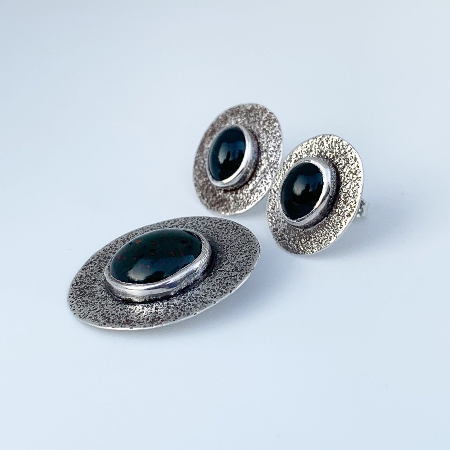 Vintage Modernist Bloodstone Pendant and Earring Set | Silver Modernist Jewelry Set
