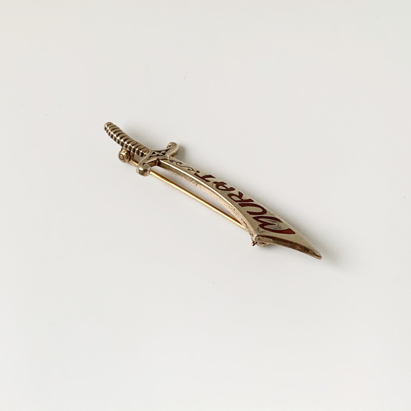 Vintage Silver Murat Sword Brooch | Red Enamel Sword Brooch | Sterling Murat Shriners Brooch
