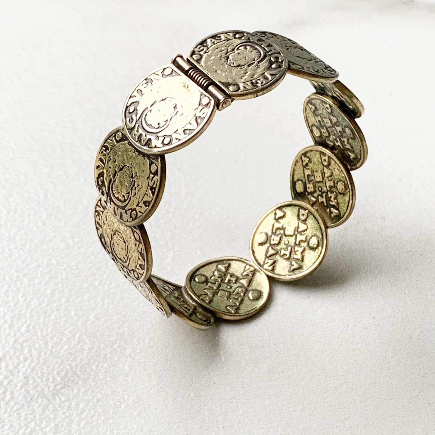 Vintage Whiting & Davis Coin Bracelet | Venetian Coin Hinge Cuff Bracelet