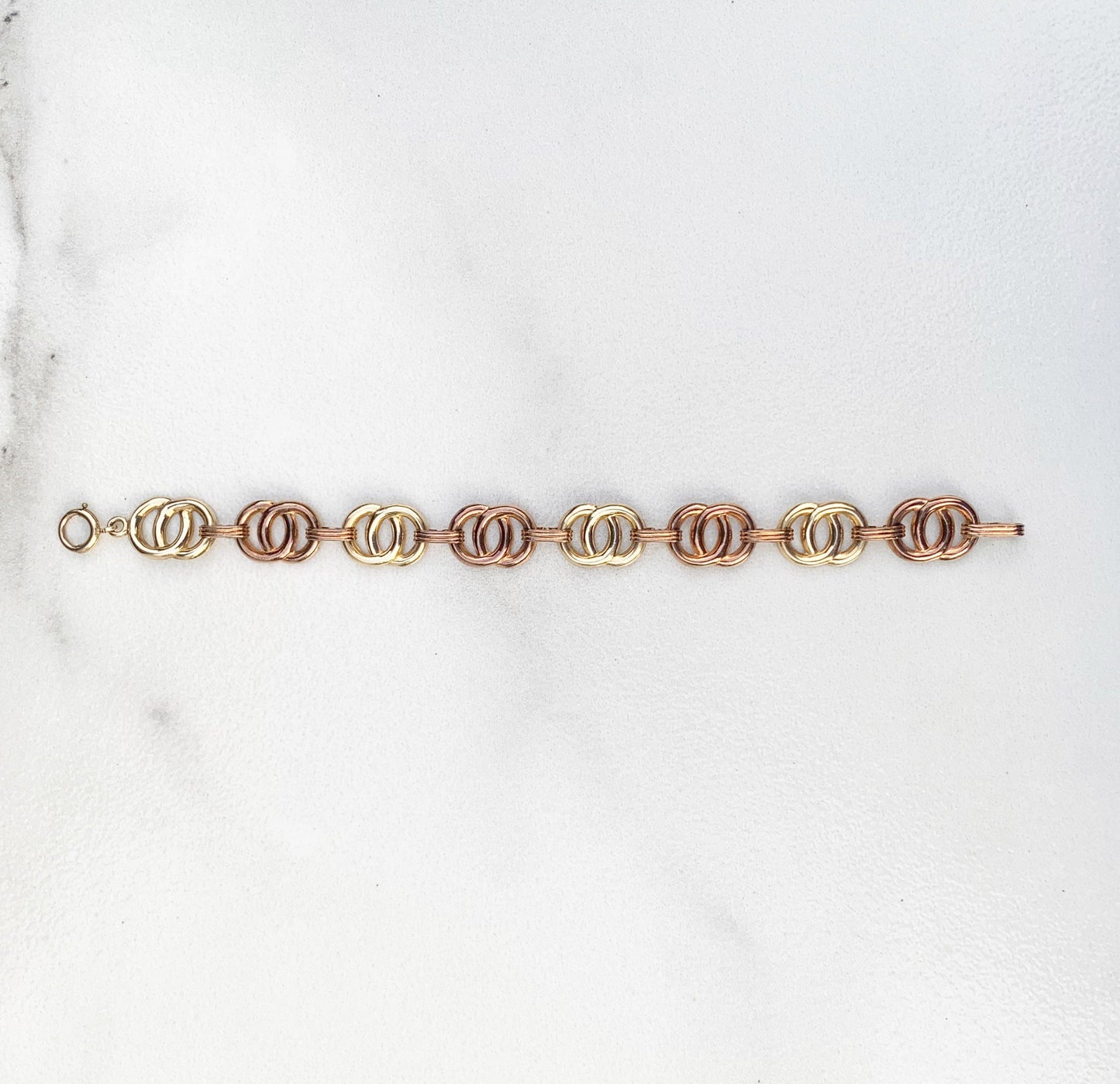Vintage Art Deco 10k Gold Circle Link Bracelet | Vintage 10K Gold Two Tone Bracelet