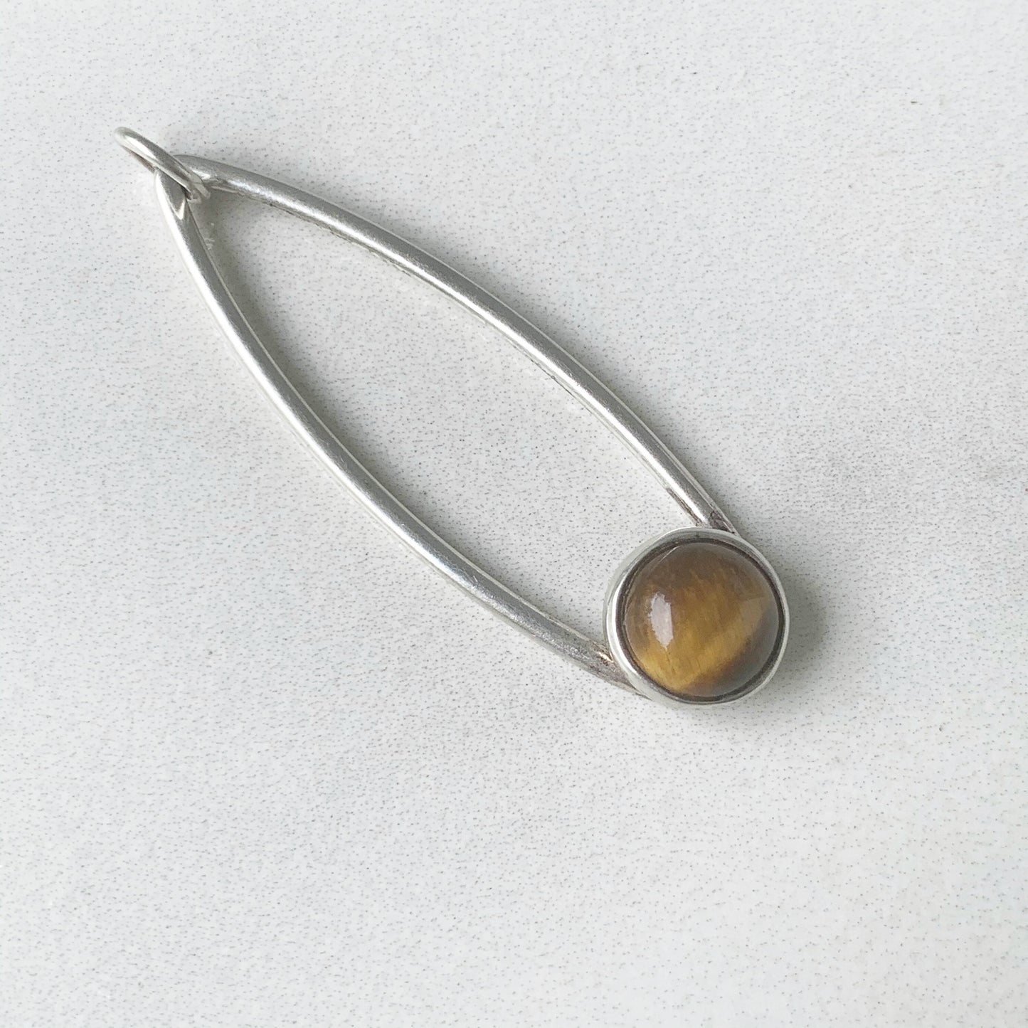 Vintage Modernist Tigers Eye Pendant | Silver Tiger's Eye Pendulum Pendant