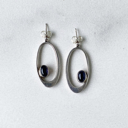 Vintage Amethyst Modernist Drop Earrings | Silver Amethyst Earrings