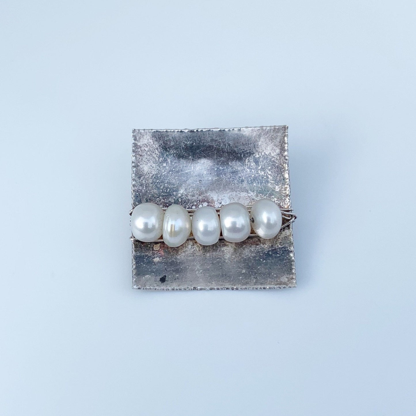 Vintage Modernist Pearl Pendant | Silver Modernist Art Pendant