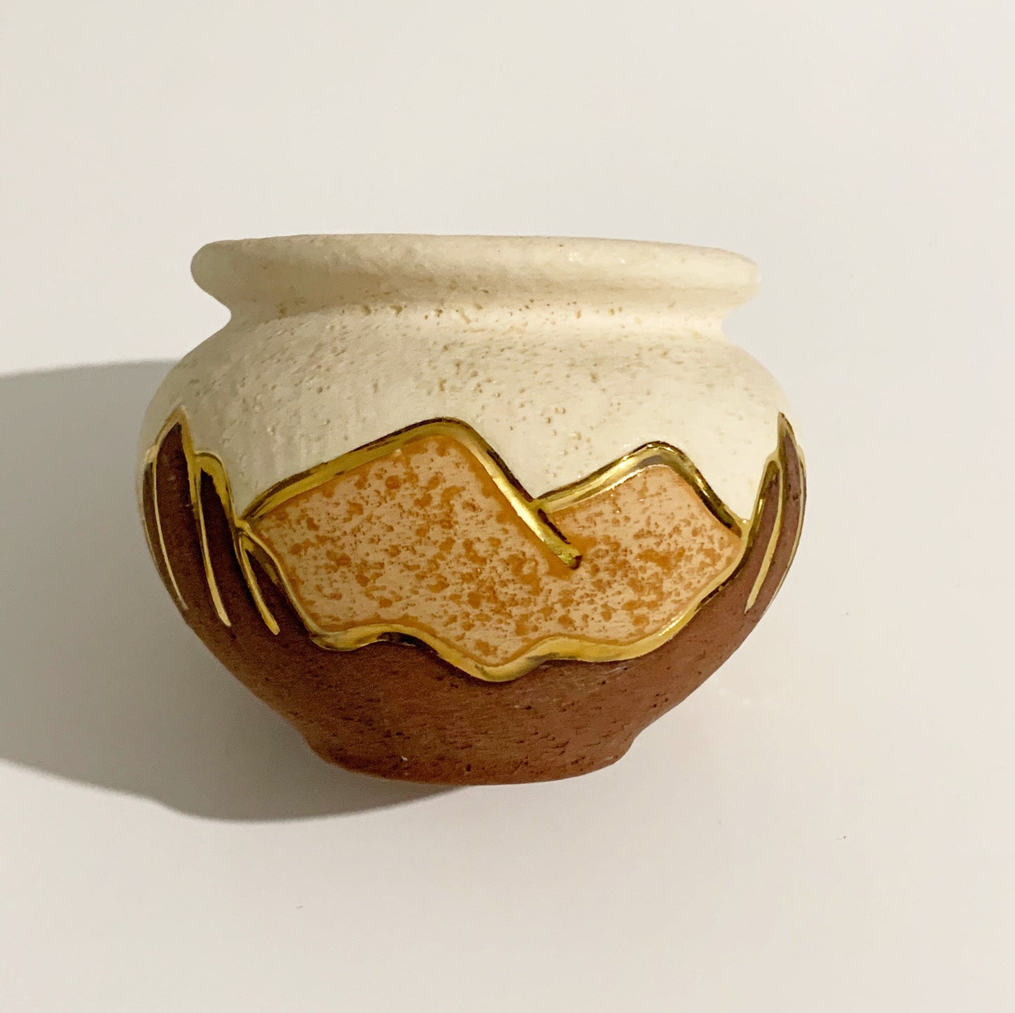 Vintage Gina Arrighetti Gold Inlay Pottery Bowl | Southwestern Pot Vase | 3.5 inch Tall Bowl |  Handmade Decor